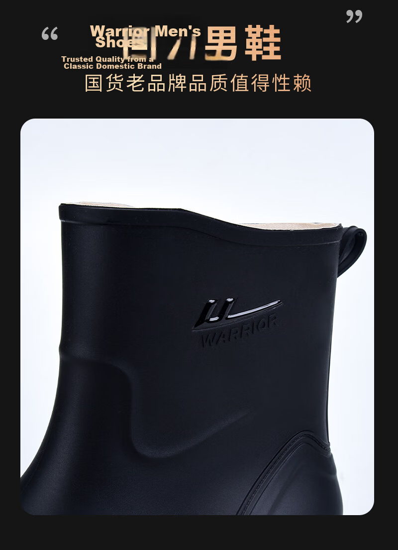 Warrior Men's Mid-Calf Waterproof Rain Boots Rubber Shoes Lightweight Chef Shoes H5388 Black Size 45 11