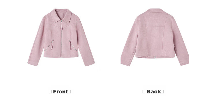 Mt [Mist Wild Rose] Spring Sweet Cool Style Suede Lapel Zipper Loose Short Women's Jacket Coat 13