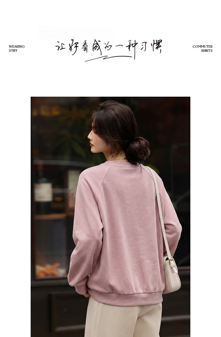 Demana [Cloud Oxygen Cotton Series] Summer Heavywork Pony Embroidery Crew Neck Long Sleeve Slim Fit Petite Sweatshirt for Women Premium Feel 15