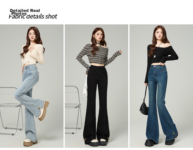 :CHOCOOLATE IT Split Flared Jeans for Women Spring Summer New Small Size Plus Size Flared Pants Light Blue XL 4