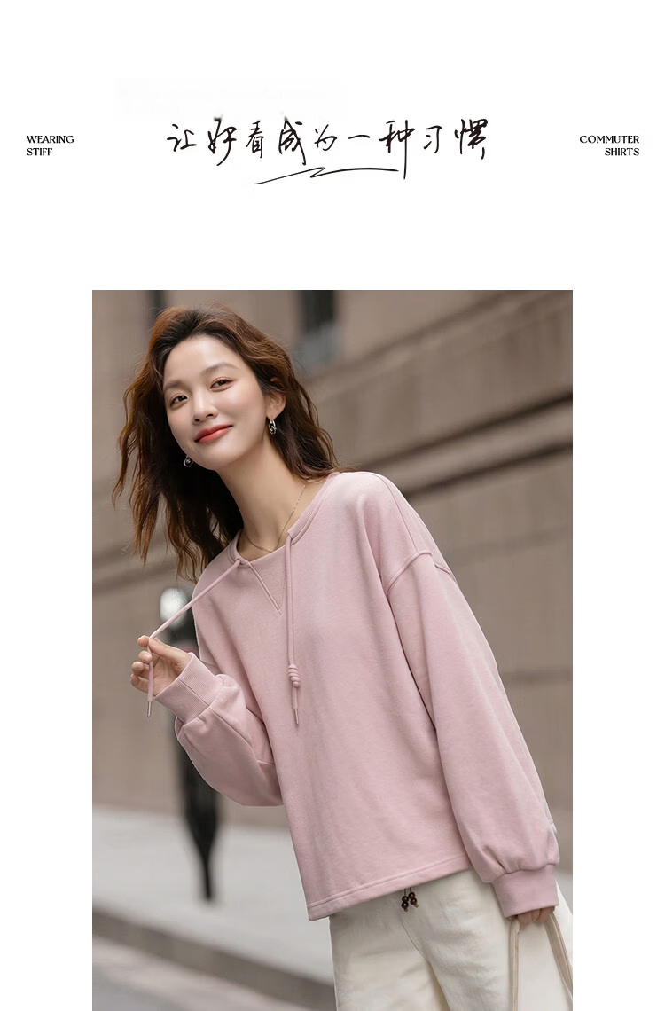 Demana [Cloud Oxygen Cotton Series] Spring Lightweight Youth Style Crewneck Hoodie with Drawstring Handmade Knot Drop Shoulder Slim Fit Women's Sweatshirt Premium Feel 12