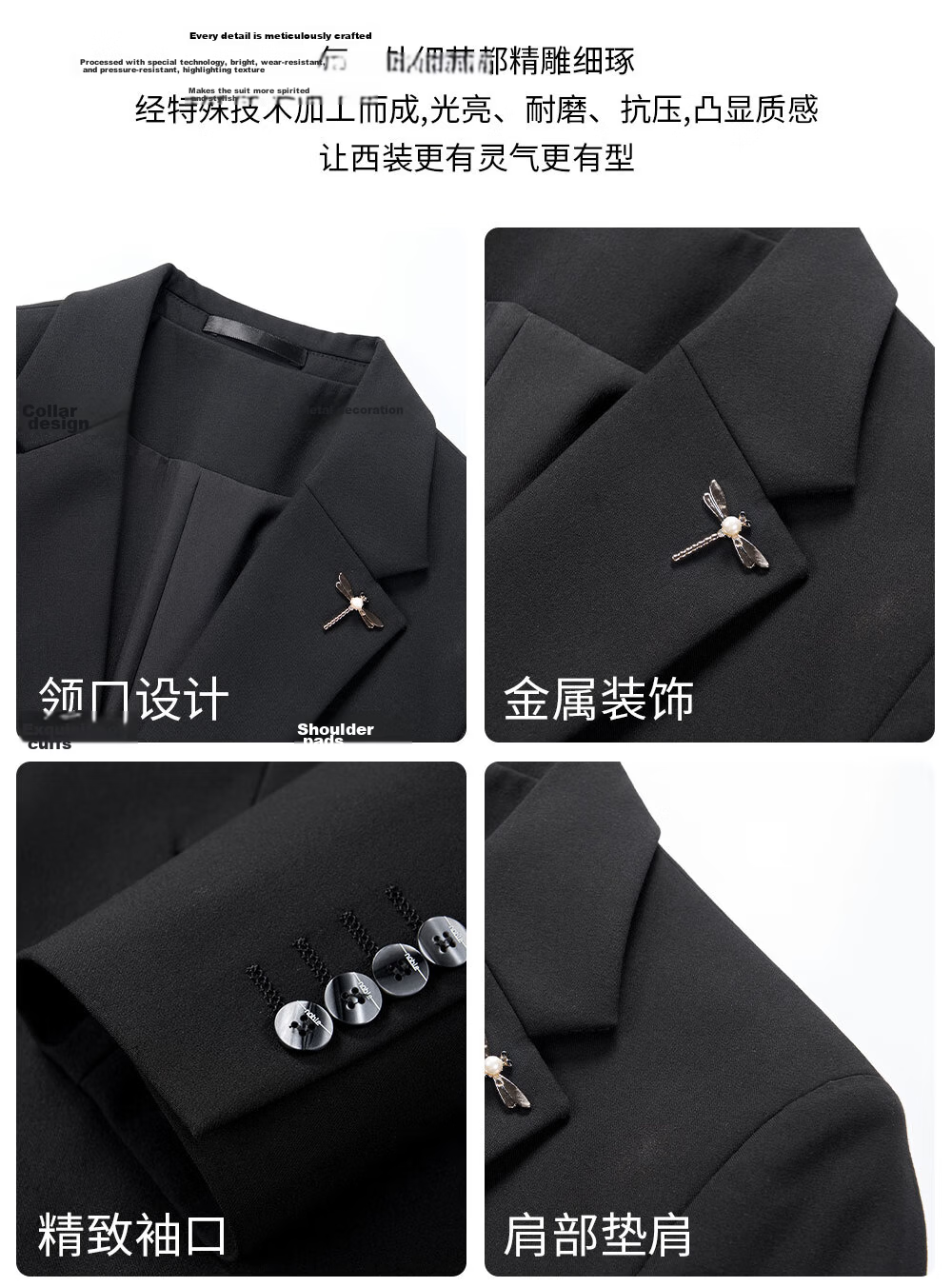 ROMON Men's Business Suit Set Blazer + Vest + Trousers Wedding Formal Jacket Black 3XL 7