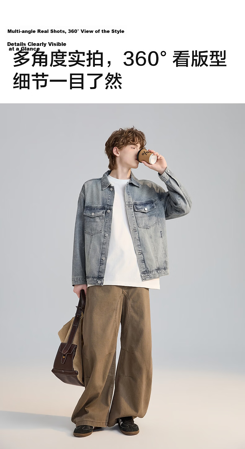 TonLion 2026 Spring New Men's Denim Jacket Lapel American Retro College Style Trendy Men's Top 7