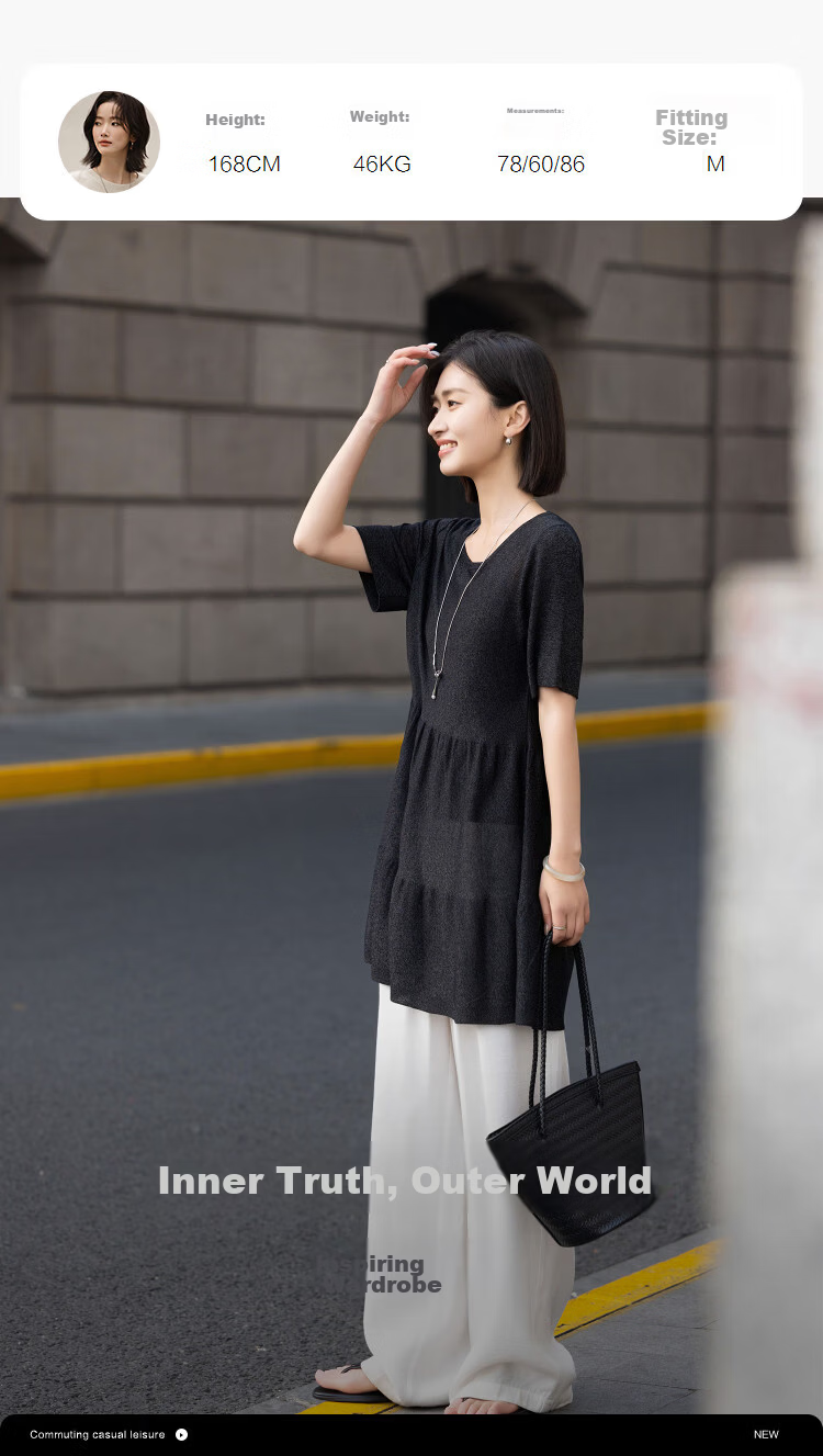 Demana Shiny Daily Summer Fashion Shiny Yarn Round Neck Ruffle Hem Loose Slimming Knit Sweater for Women High-End Feel 12