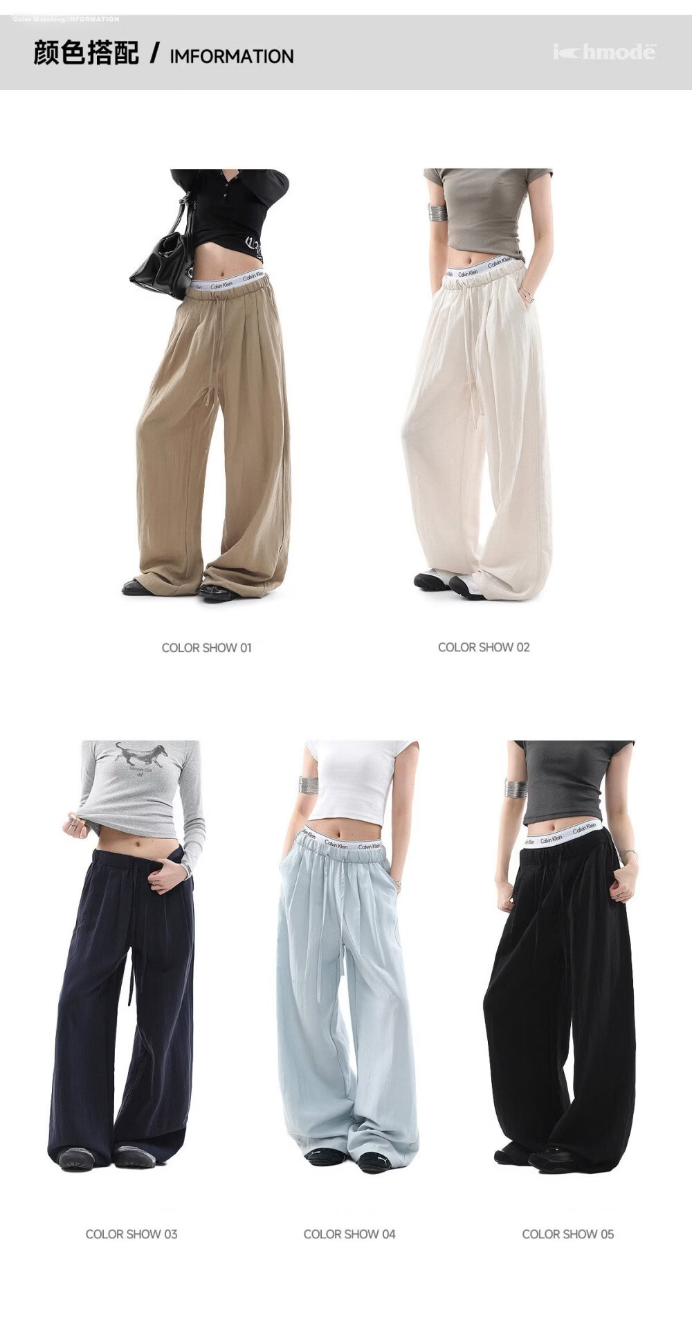 ICH MODE Women's Draped Linen Casual Pants New Loose Straight Wide-Leg Trousers Sports Pants Four Seasons Navy Blue S 2