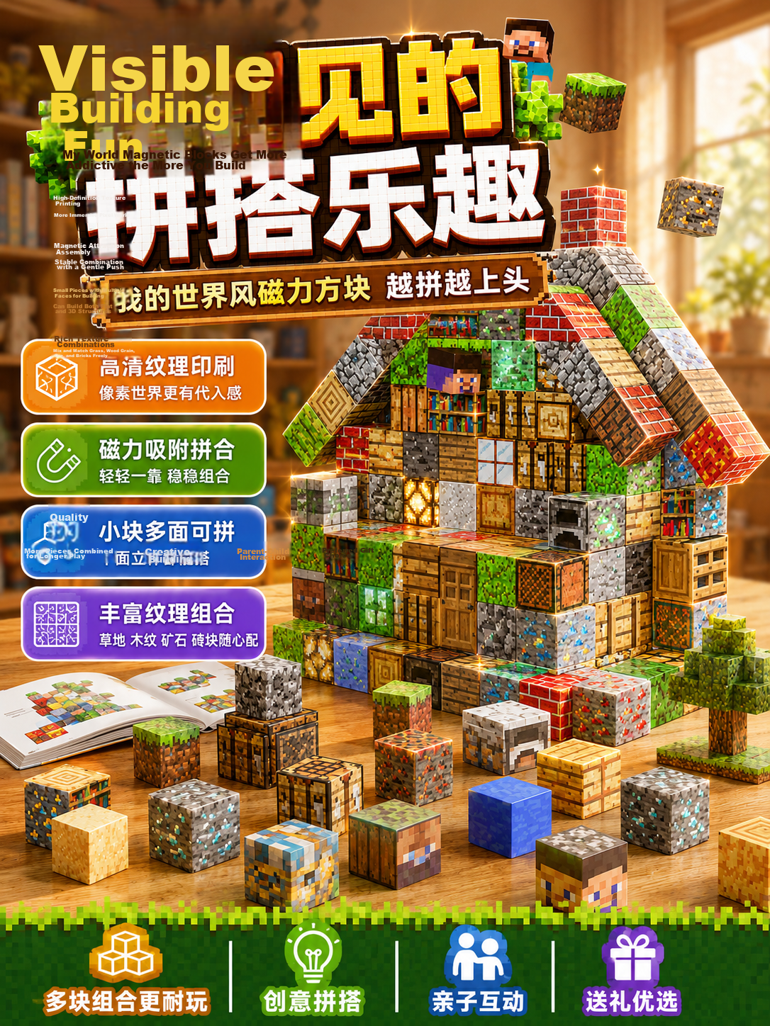 Kazhi Star Minecraft Magnetic Building Blocks Construction Toy for Kids Boys and Girls Ages 3-10 Birthday Gift 3