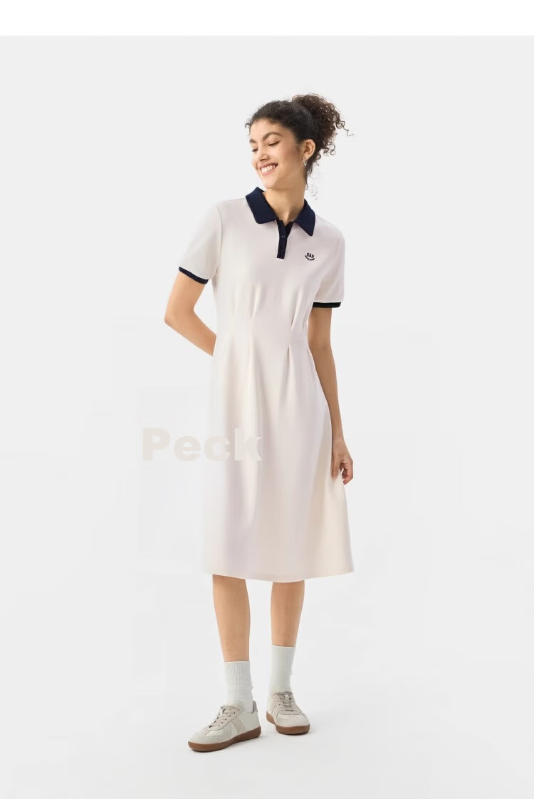GAP Women's Classic Embroidered Logo Waist-Drawstring Color-Block Collar Short Sleeve Dress 765627 17