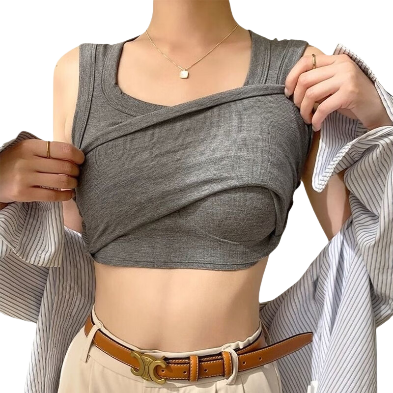 LangSha Square Neck Padded Tank Top for Women, Integrated Chest Pad, Racerback, Side Coverage, Slim Fit, Wide Shoulder Base Layer Shirt for Inner and Outer Wear