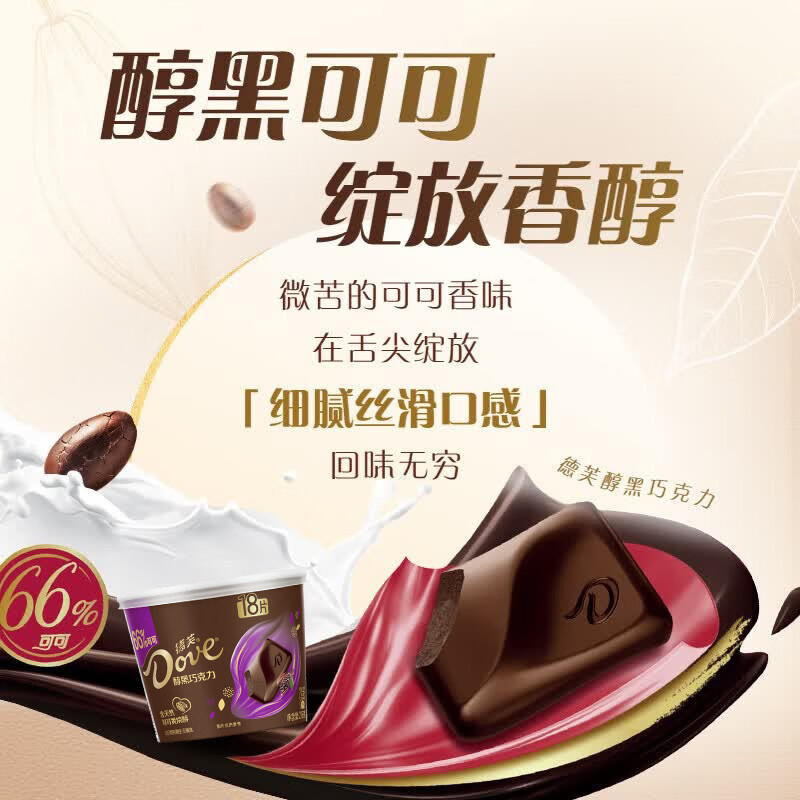 德芙全家桶 66%可可脂倍醇黑巧克力 碗装216g 休闲零食  生日礼物