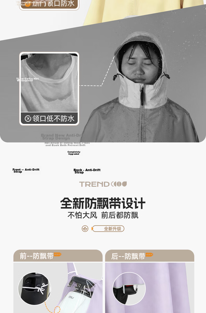 Beimei Electric Scooter Thickened Raincoat with Windproof and Anti-Rain Cover, Large Full-Body Electric Bike and Motorcycle Rain Poncho 9