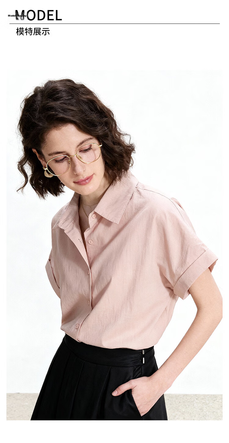 ENC Korean Style Loose Casual Short Sleeve Shirt Daily Work Commute Blouse for Women Summer Lightweight Breathable Comfortable Top 6