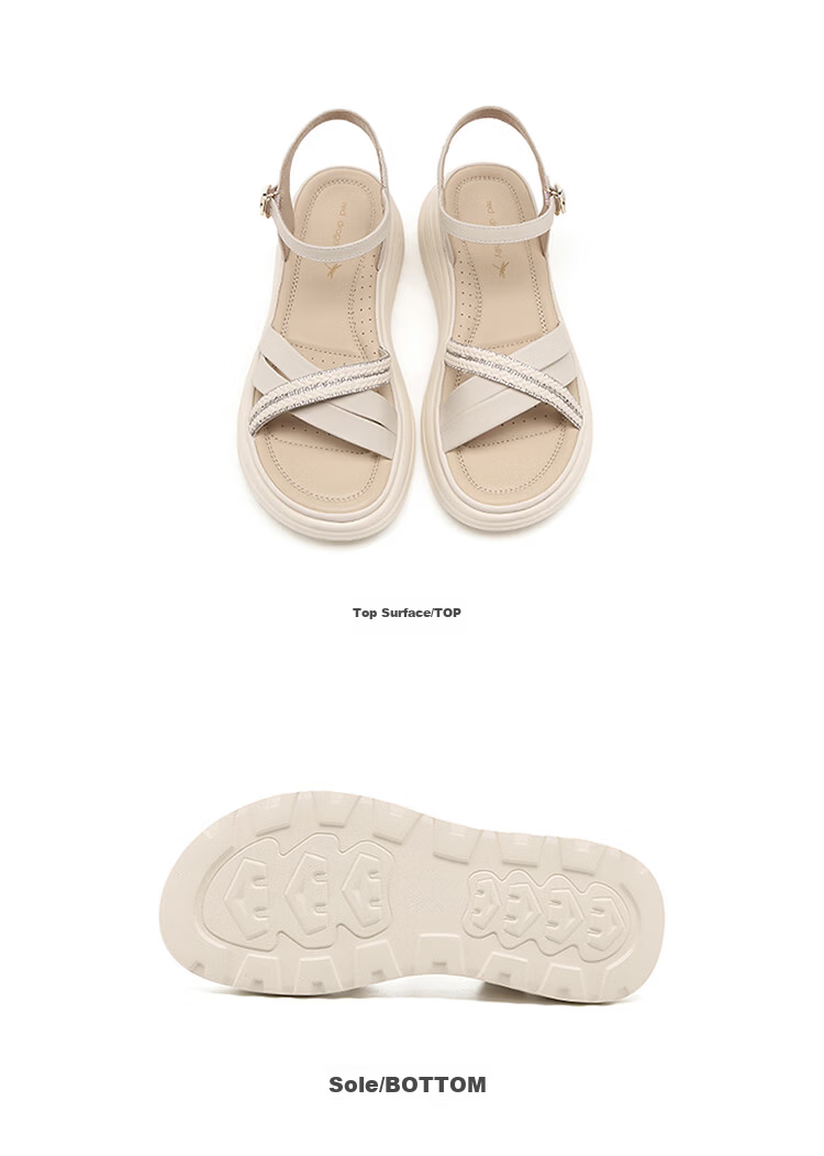 Red Dragonfly Women's Sandals New Thick Sole One-Strap Platform Casual Lightweight Height-Increasing Mom Shoes WTK265702 Beige Size 39 8