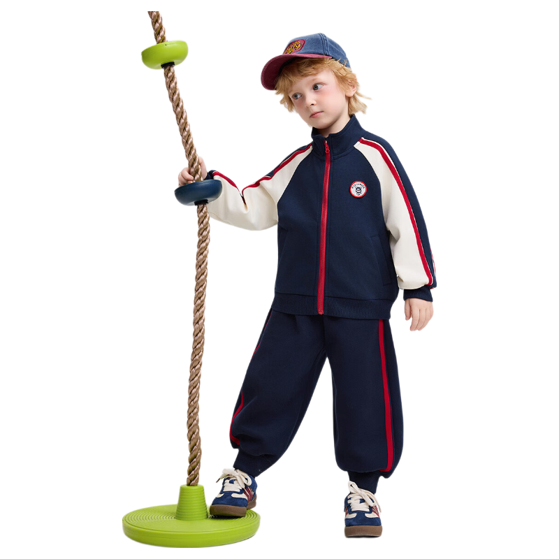 ASK JUNIOR Kids Set 2026 Spring Toddler Colorblock Collegiate Style Top Boys Sports Pants Long Trousers Two-Piece