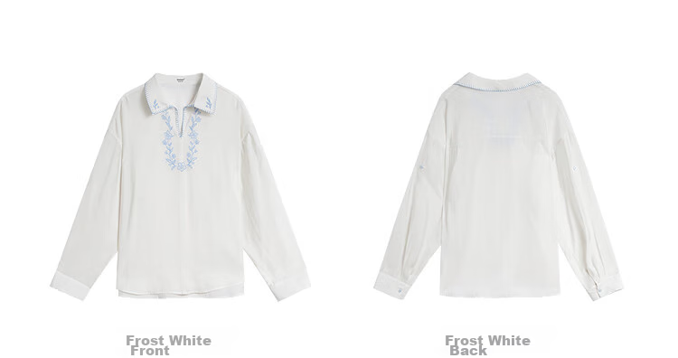 INMAN French Fresh Embroidered Lapel Long Sleeve Shirt 2026 Summer New V-Neck Drop Shoulder Top Frost White XL 18