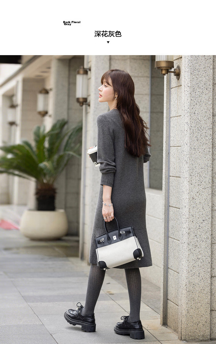 MT Smart Warm Style Winter Lazy Round Neck Fish Tail Soft Comfortable Elegant Knit Long Dress for Women 9