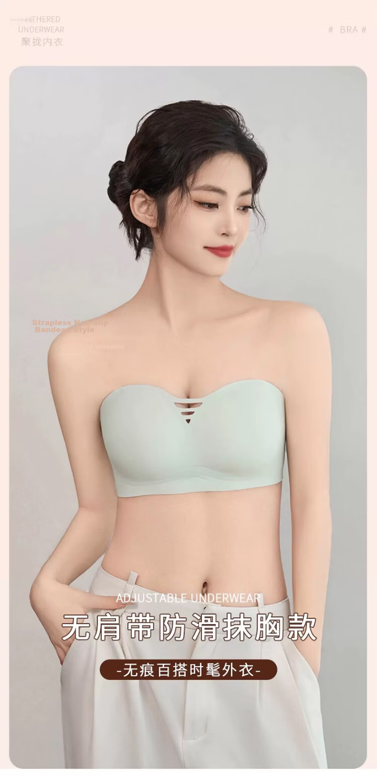 GUJIN Cloud Seamless Strapless Bra for Women, Small Chest Push-Up, Anti-Slip Bandeau, Backless Invisible Bra 1
