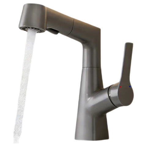 Baihan Aluminum Alloy Bathroom Faucet Pull-Out Hot and Cold Basin Tap