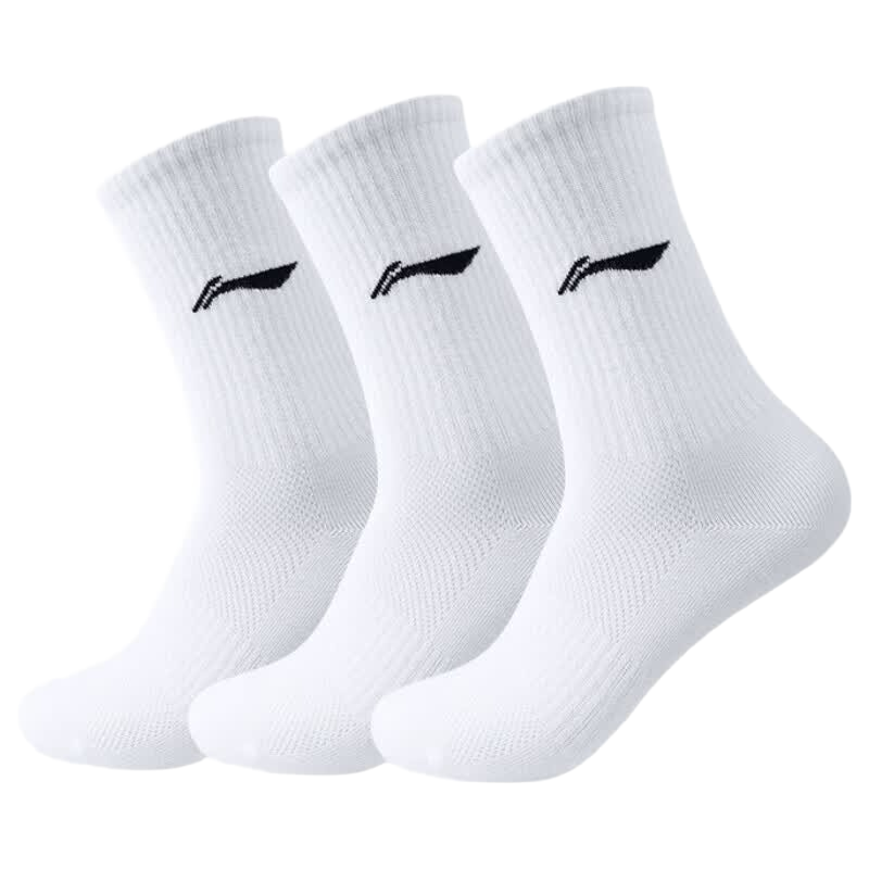 Li-Ning Unisex Summer Sports Socks Running Cycling Sweat-Absorbing Breathable Basketball Badminton White Mid Socks 3 Pairs XL