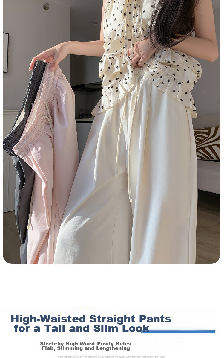 BOPRUIEY Women's Casual Summer Pants 2025 Thin High Waist Draped Loose Quick-Dry Straight-Leg Wide-Leg Lazy Style Ice Silk Pants 10