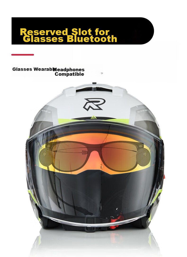 RSV Motorcycle Helmet 3C Certified Unisex Four-Season Half Helmet Dual Visor Windproof Electric Bike Bluetooth Earphones 3XL 7