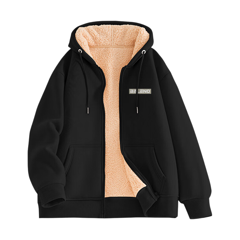 Baleno Men's Winter 2025 Fleece-Lined Thickened Lamb Wool Hoodie Jacket Warm Zip-Up Sweatshirt