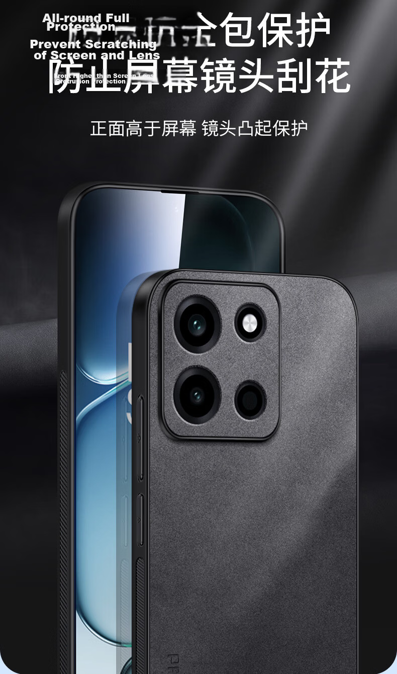 Shangsu Compatible OnePlus Turbo6 Phone Case 1+ Turbo6 Protective Cover Shockproof Full Coverage Soft Case Minimalist Business Style Sheepskin Leather Shell for Men and Women Black 9