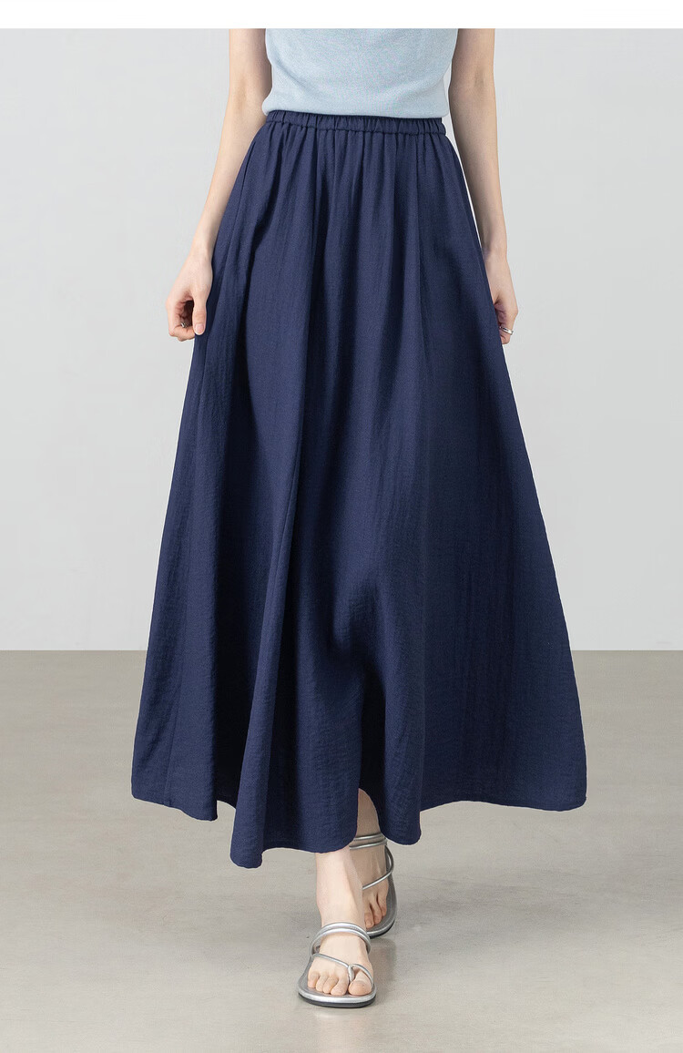 Shangdubila Linen Blend Pear-Shaped Slimming A-Line Skirt for Women Spring Summer Elegant Commuter Elastic Waist High-Quality Temperament Long Skirt 22
