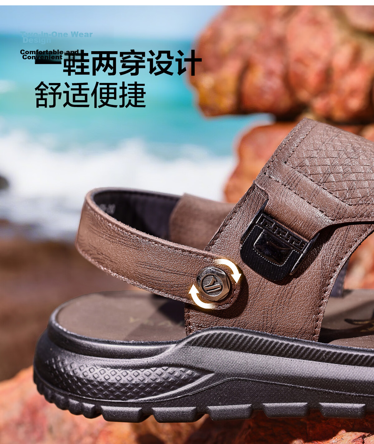 Eierkang Men's Genuine Leather Breathable Comfortable Dual-Wear Sandals Casual Beach Sandals 96315W Black Size 41 6