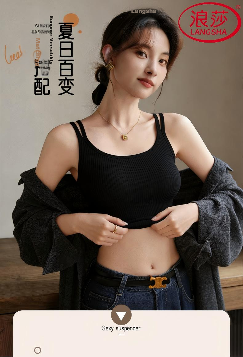 Langsha Women's Camisole 2026 New Style Backless Integrated Bra with Chest Pads, Inner and Outer Wear, Side Breast Coverage, Basic Top 1