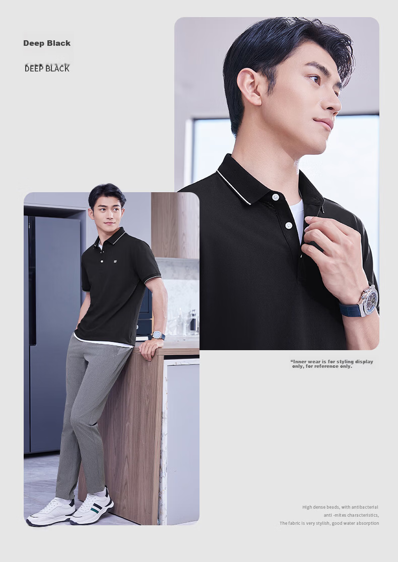 Laxton Men's Short Sleeve Summer Polo Shirt Antibacterial Moisture-Wicking Breathable Cooling Anti-Curling Navy Blue S 23