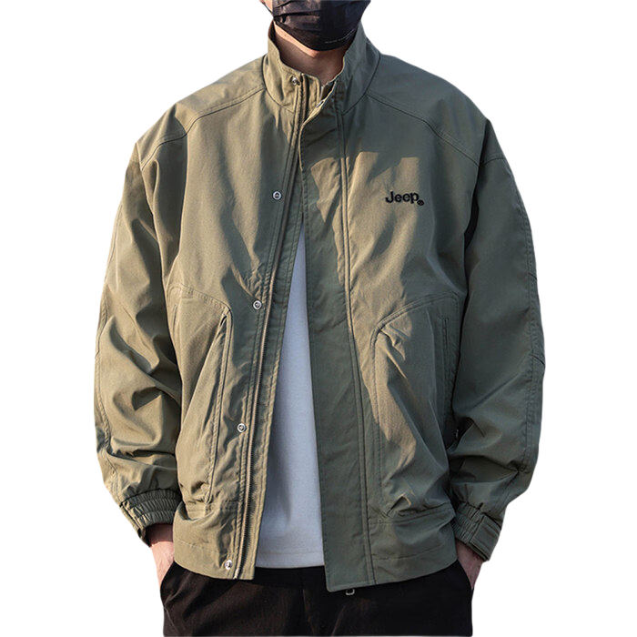 JEEP Men's Jacket Autumn Winter Stand Collar Casual Loose Fit American Style Black 2XL