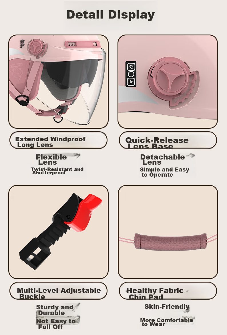Yundianwei Women's Electric Bicycle Helmet, 3C Certified, Scooter Safety Helmet, Couple And Parent Lightweight Motorcycle Half Helmet for All Seasons, Smart Bluetooth Dual Visor Model, Kabbi Pink, Large Size L 18