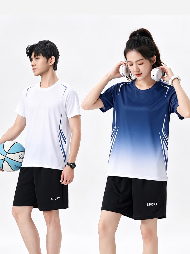 VICTORIATOURIST Summer Ice Silk Quick-Dry Running Sports Set for Men and Women, Short Sleeve T-Shirt and Shorts, Couple's Basketball Badminton Fitness Apparel 30
