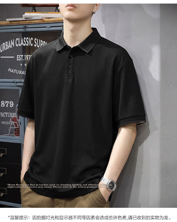 TonLion Summer Men's Short Sleeve Polo Shirt 2026 New Lapel Unique Design Black Casual Minimalist Business Style 13