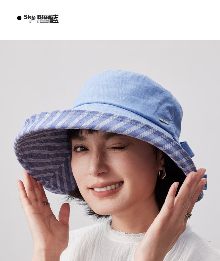 Lagur 100% Cotton Japanese-Style Wide Brim Fisherman Sun Hat UV Protection Summer Women's Sky Blue 18