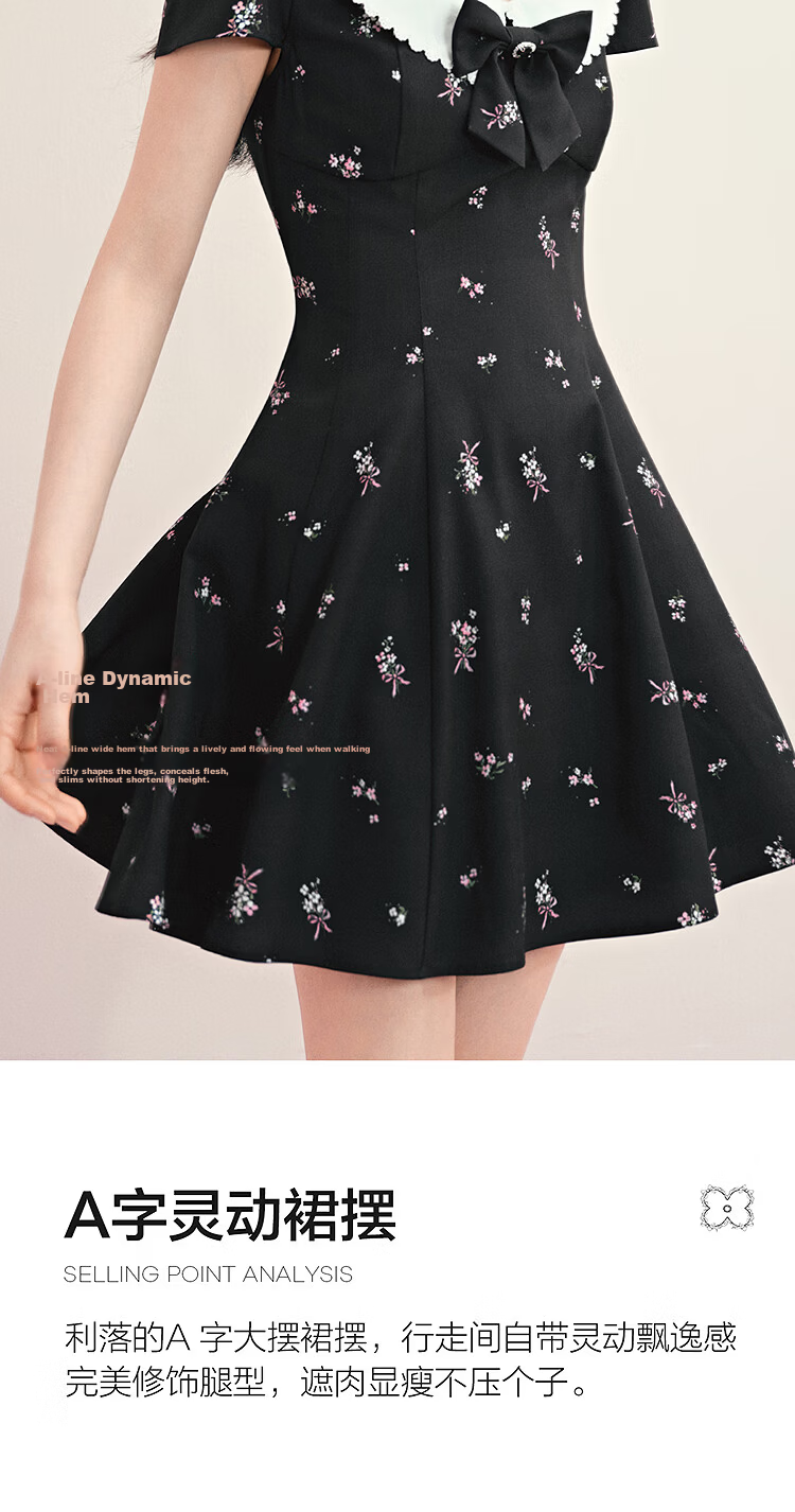 LeTing Original Printed Draped Collar Spliced Shirt Doll Collar Dress Black (In Stock) XS 6
