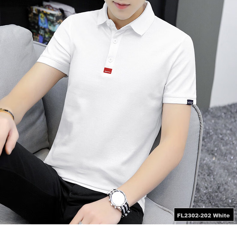PLAYBOY Men's Summer Short Sleeve Polo Shirt Business Collar Solid Gray Simple Design 26