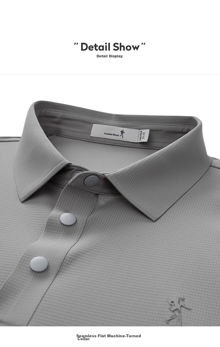 Dance with Wolves [Cool to the Touch] Lightweight High Elasticity Turn-down Collar Summer Small Check Ice Silk Short Sleeve Polo Shirt Men 008 Green Gray L 19