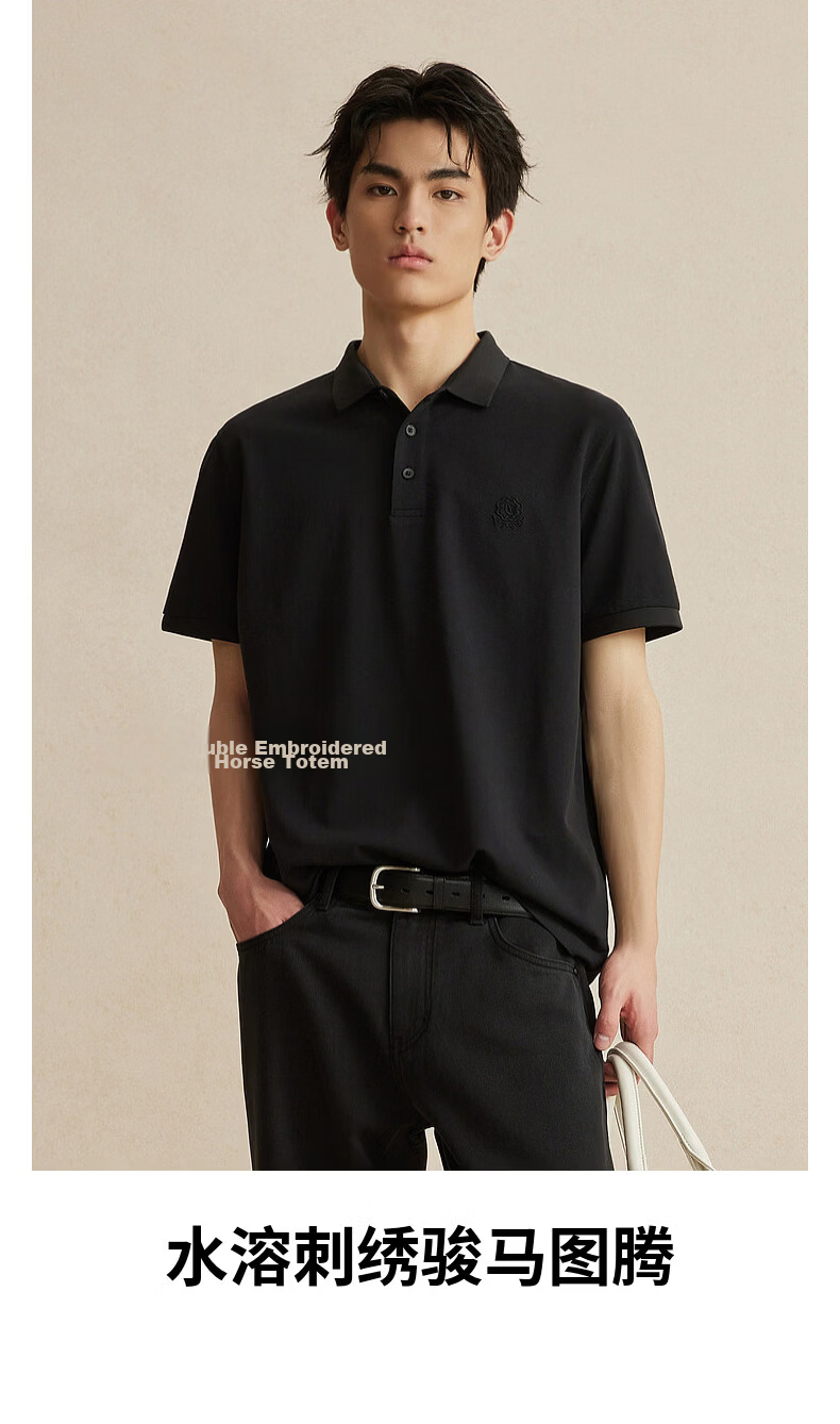 CABBEEN Ice Oxygen Cool Bead Polo Shirt Men Water-Soluble Embroidered Galloping Horse Totem 2026 Spring Summer Short Sleeve Breathable Polo Shirt 4