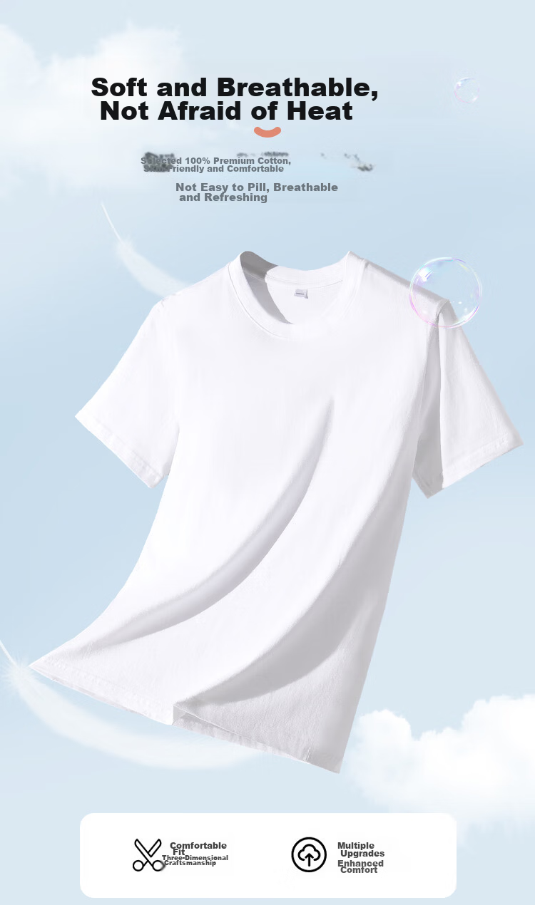 Yiershuang Men's T-Shirt Pure Cotton Crew Neck Short Sleeve Summer Basic Solid Color Undershirt Sweatshirt 6-Pack 3