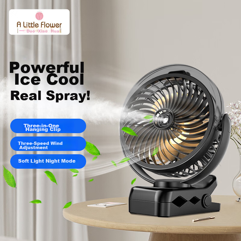 ALittleFlower Ice Mist Cooling Desktop Fan Silent Portable USB Rechargeable Long Battery Life Office Dormitory Student Small Fan 2026 New Model