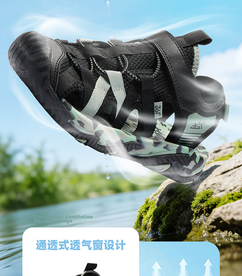 361° Kids Sandals 26 Summer Boys Girls Breathable Closed-Toe Anti-Collision Beach Frame Shoes Black Size 38 6