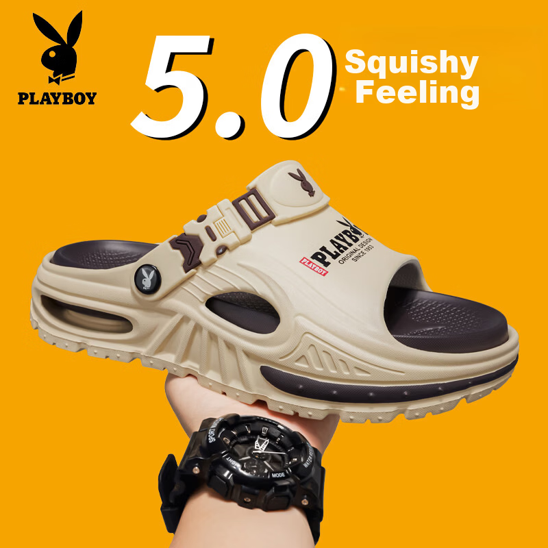 PLAYBOY 2026 Summer New Open Toe Sandals Men Soft Sole Casual Slip-On Outdoor Beach Shoes