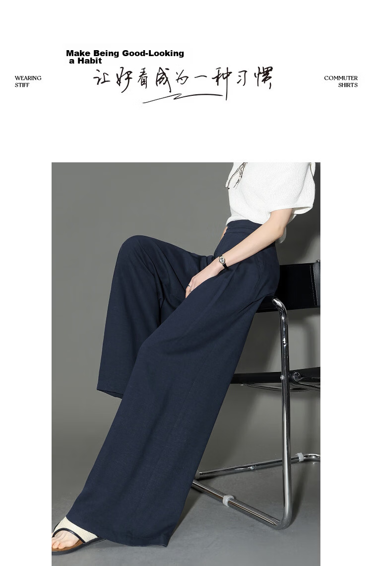 Demana Linen Lyocell Blend Spring Pleated Double-Breasted Wide-Leg Loose Slimming Women's Casual Pants Premium Feel 13