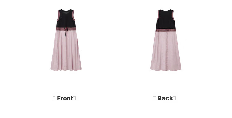 MT Relax Trio Summer Urban Colorblock Drawstring Crew Neck Sleeveless T-Shirt Style Long Dress for Women 12