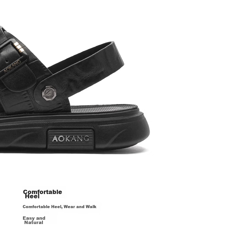 Aokang First Layer Cowhide Men's 2026 New Summer Breathable Leather Sandals Black Size 41 11