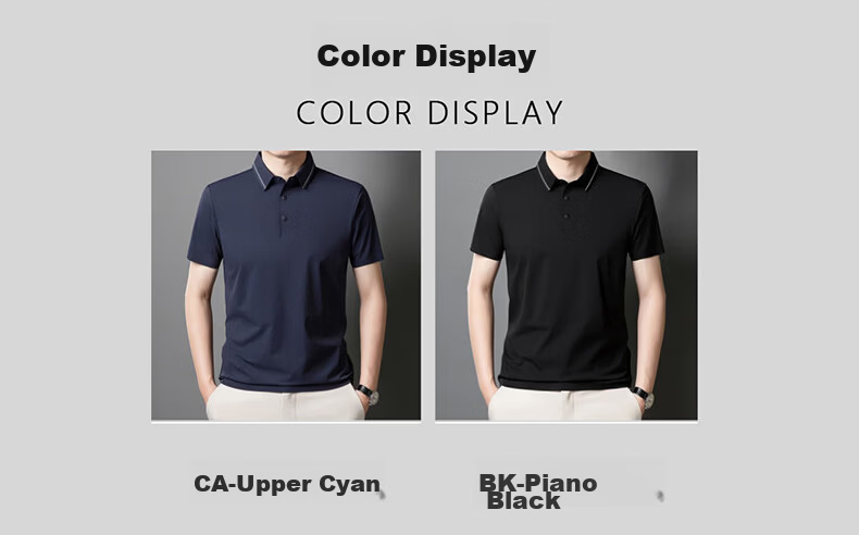 ROMON Men's Polo Shirt Short Sleeve T-Shirt Summer Ice Silk Thin Breathable Business Cool Top Piano Black 3XL 10