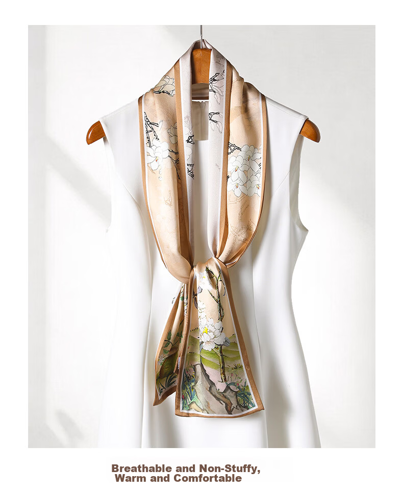 Hangsilu Silk Scarf for Women, Narrow Shawl, Mulberry Silk, Chinese Style, Birthday Gift, Holiday Present for Mom, Best Friend, Elders 11