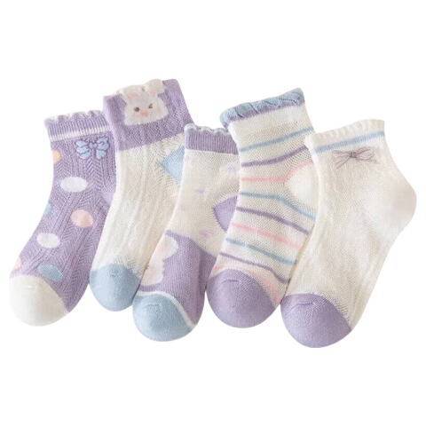 Mianmanman Children's Socks, Summer Thin Mid-Calf Socks, Xinjiang Cotton Antibacterial Mesh Girls' Cotton Socks, Baby Girls' Socks, 7 Pairs Per Pack