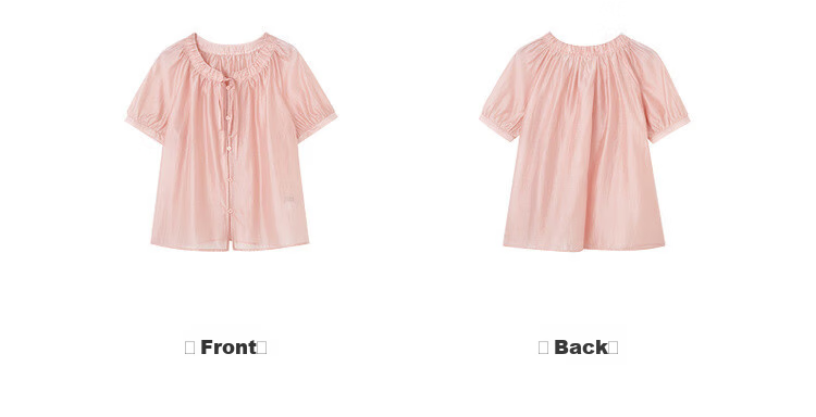 MT "Blazing Peach Blossom" Summer Sweet Style Tencel Polyester Wrinkled Round Neck Lightweight Shirt Women's Top 16